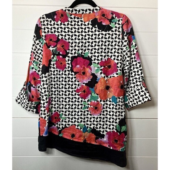 Rafaella Linen Embroidered Floral Asymmetrical Artsy Lagenlook Blouse Small - Picture 7 of 14